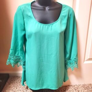 BKE Embroidered Sleeve Flowy Top